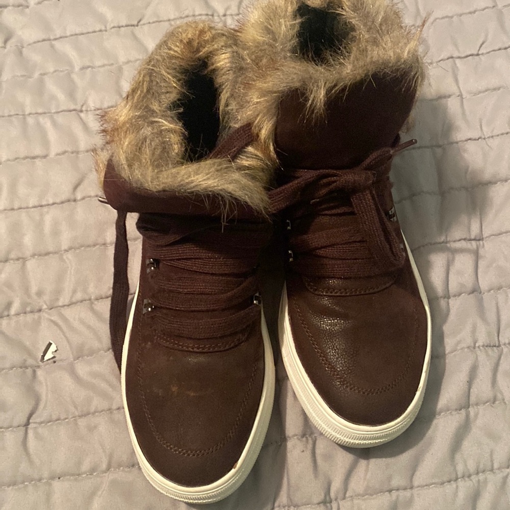 Soda Brown Platform Sneakers with Faux Fur